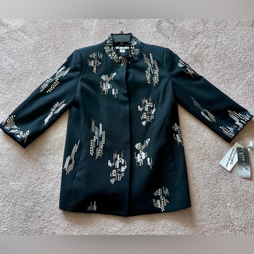 NWT Peter Nygard Black Sequin Beaded Evening Jacket Size 10